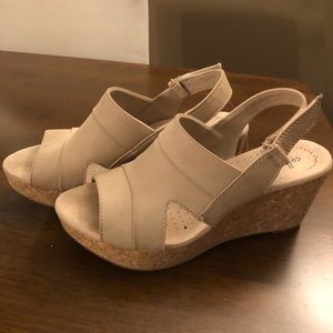 Nude Clarks Wedge Sandals